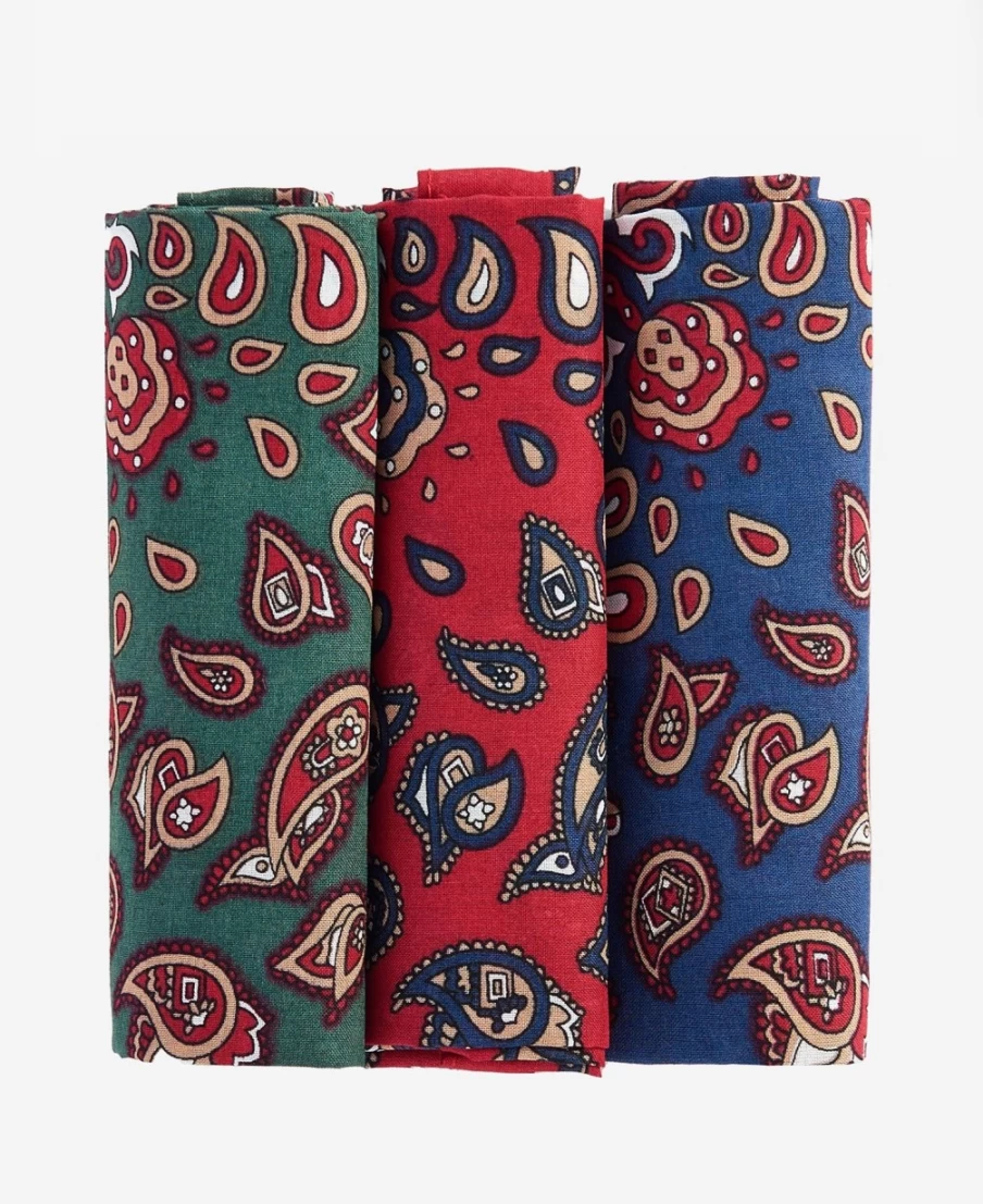 Barbour Mens Paisley Handkerchiefs Gift Box Set - Red, Green, Navy Check Pattern