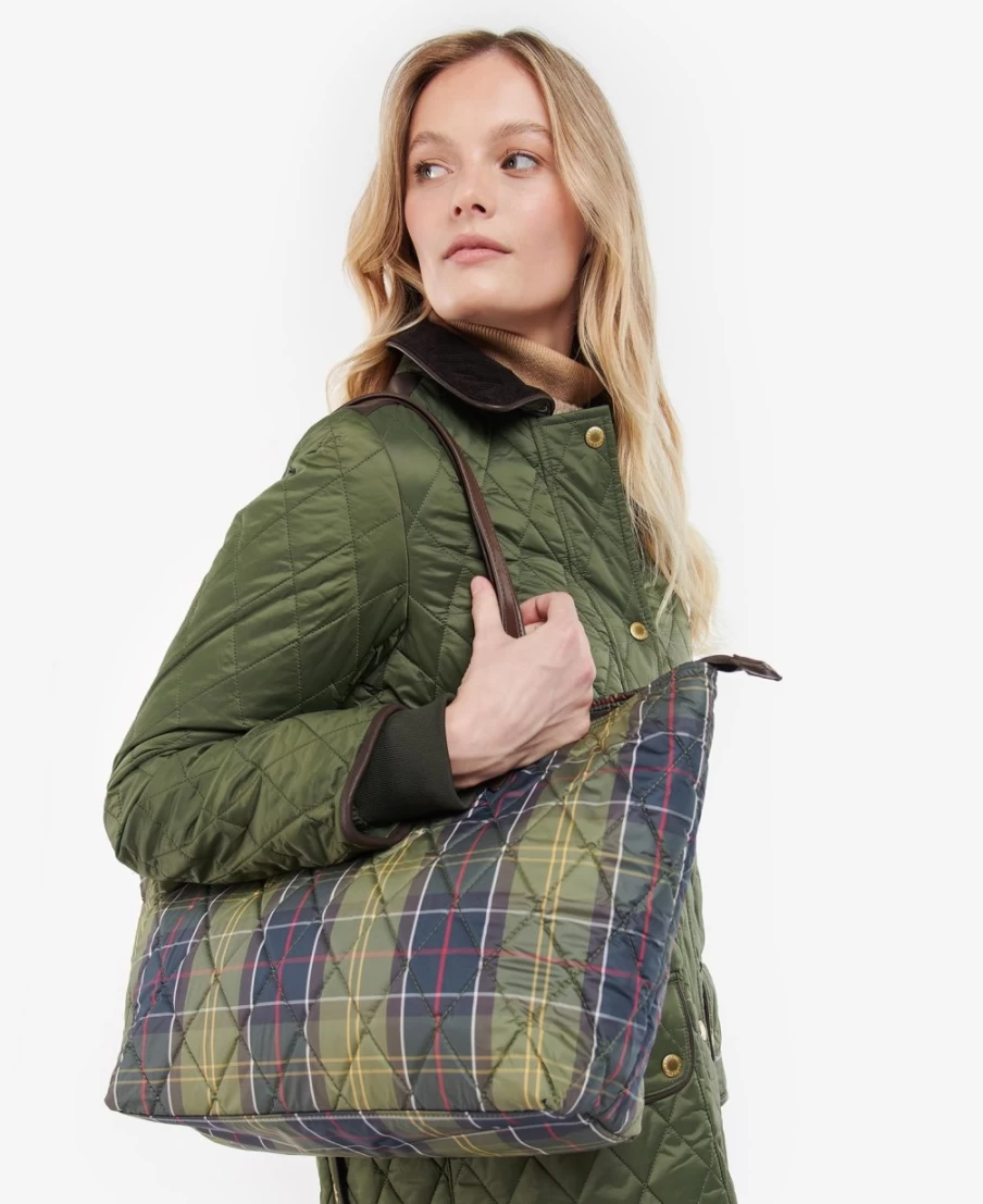 Barbour Wetherham Quilted Tote Bag for Men in Classic Tartan - Waterproof Waxed Cotton Messenger Bag