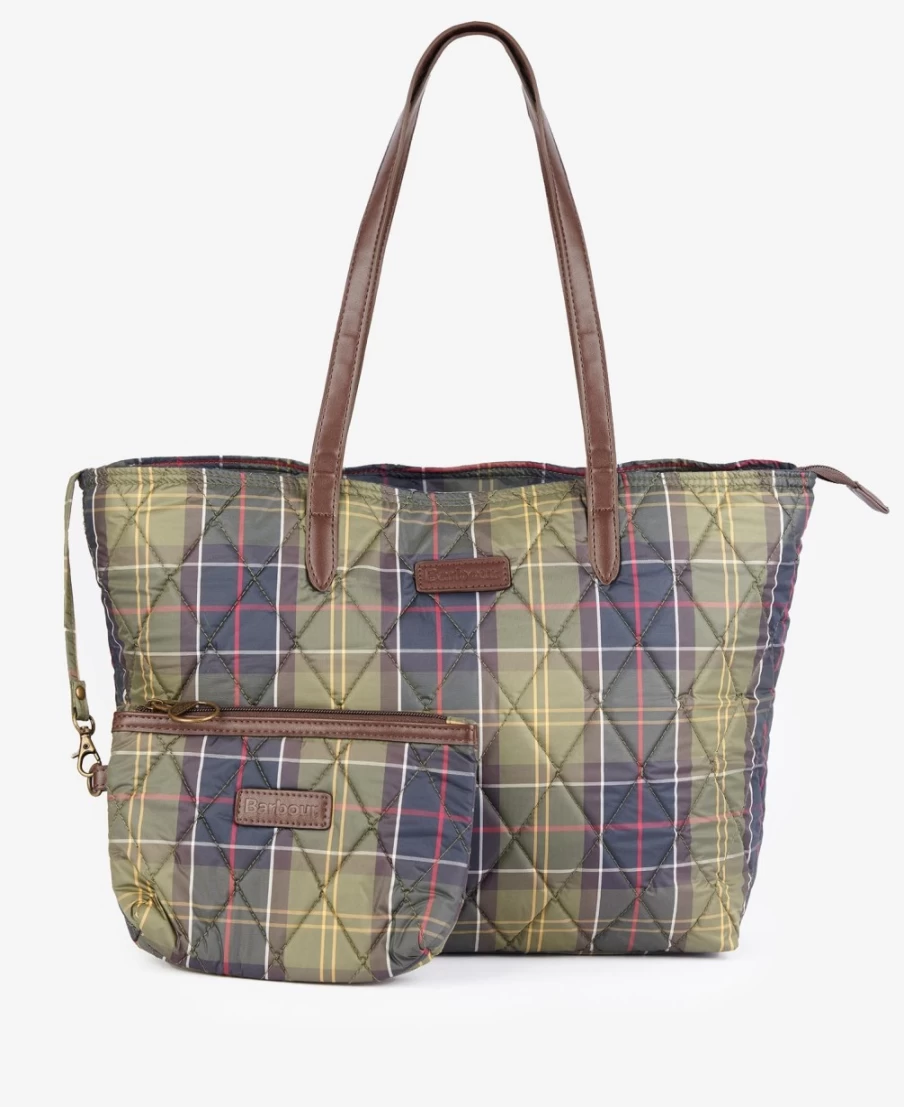 Barbour Wetherham Quilted Tote Bag for Men in Classic Tartan - Waterproof Waxed Cotton Messenger Bag