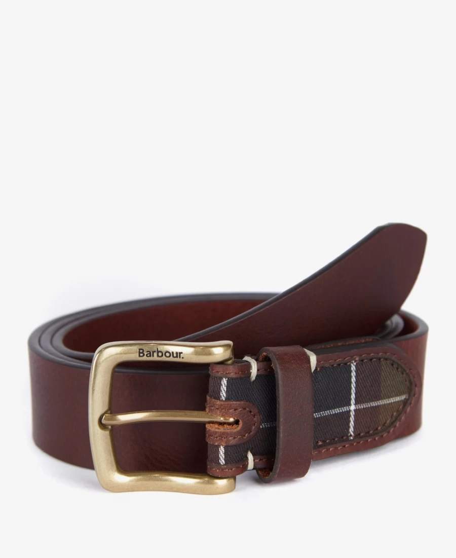 Barbour Mens Classic Brown Tartan and Leather Belt for Men