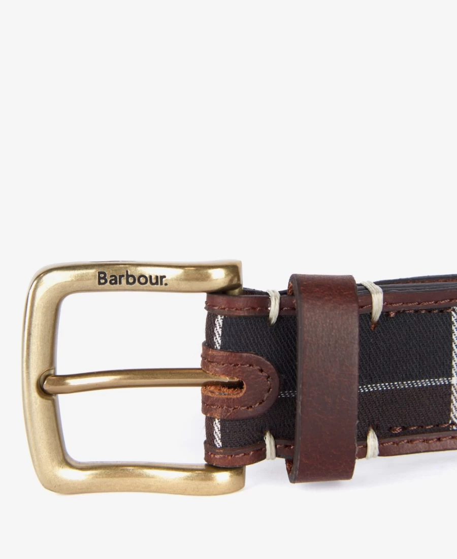 Barbour Mens Classic Brown Tartan and Leather Belt for Men