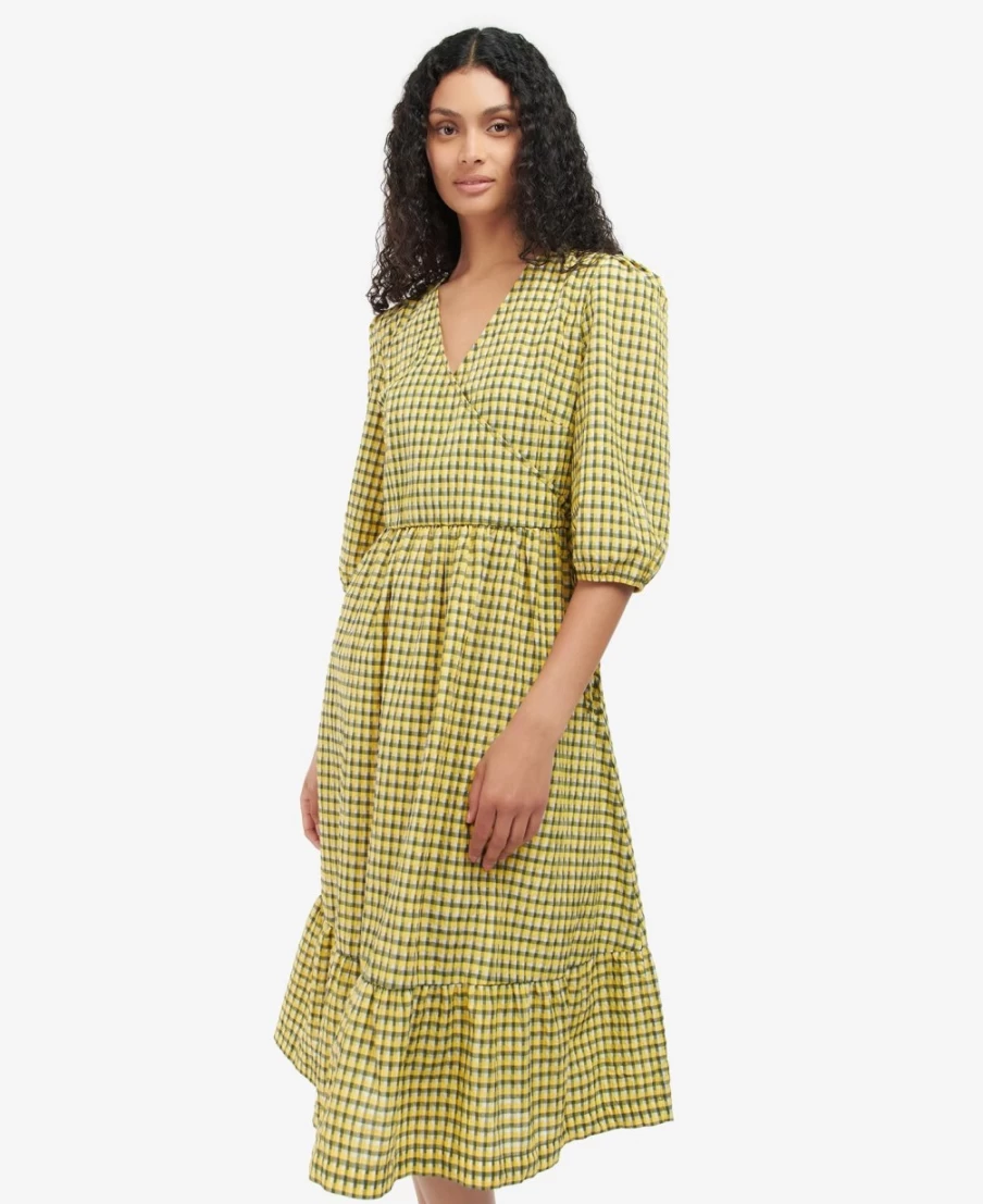 Barbour Women's Addison Dress in Sunrise Yellow Check - Classic British Style