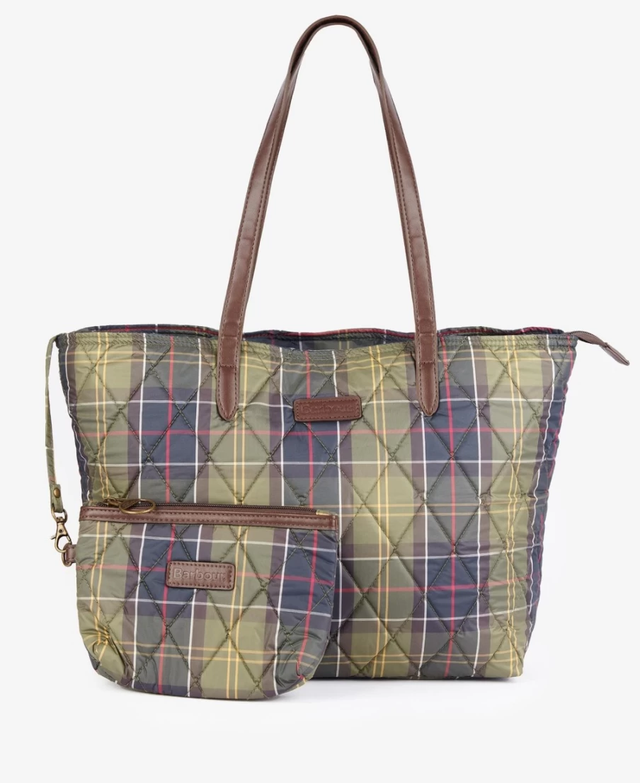 Barbour Wetherham Quilted Tote Bag for Men in Classic Tartan Check Pattern