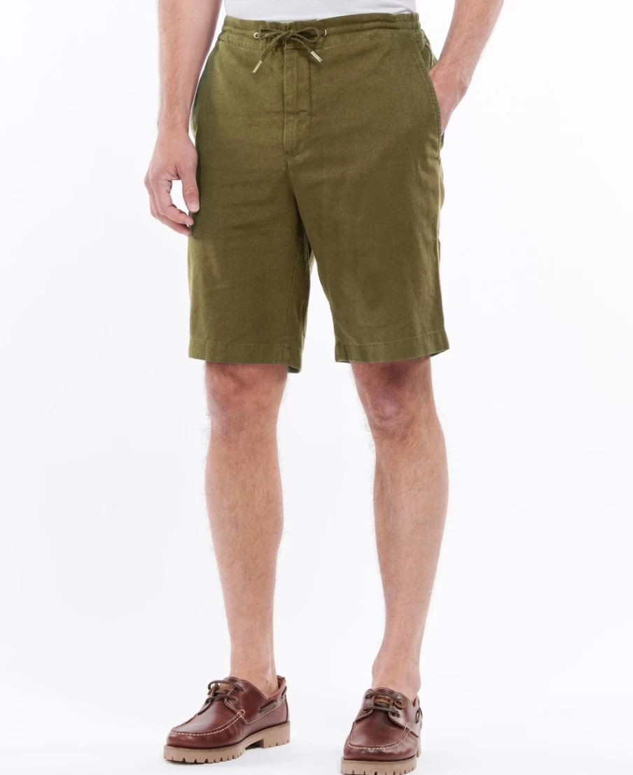 Barbour Men's Military Green Linen Cotton Mix Shorts