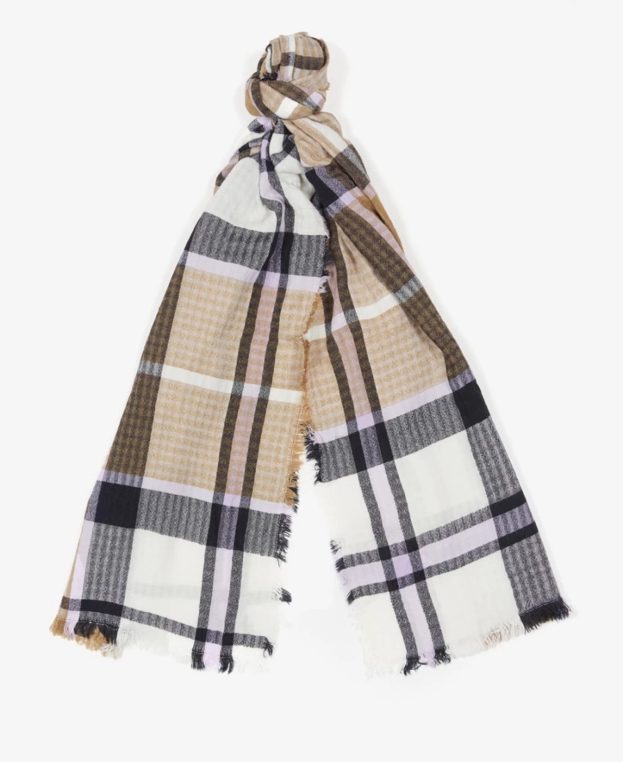 Barbour Women's Faith Tartan Wrap in Trench & Navy - Classic Plaid Shawl