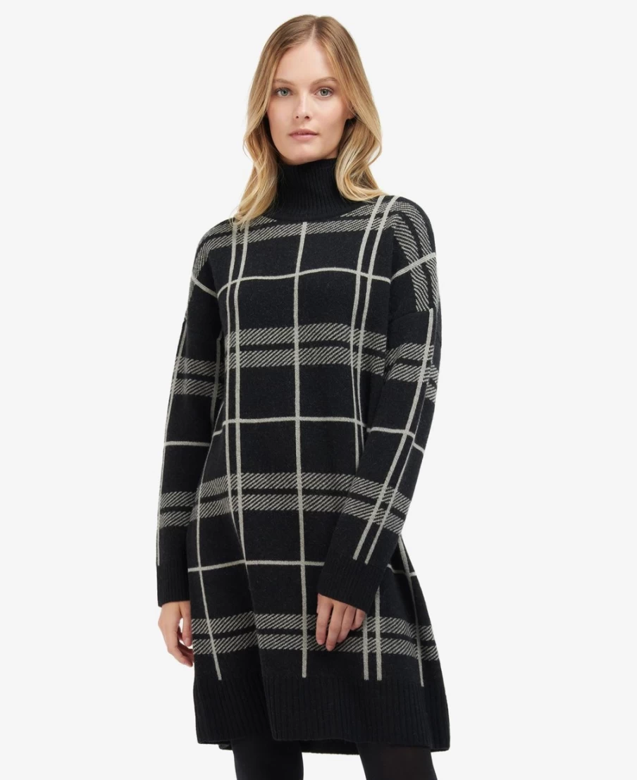 Barbour Women's Cassius Knitted Dress in Black Check Pattern