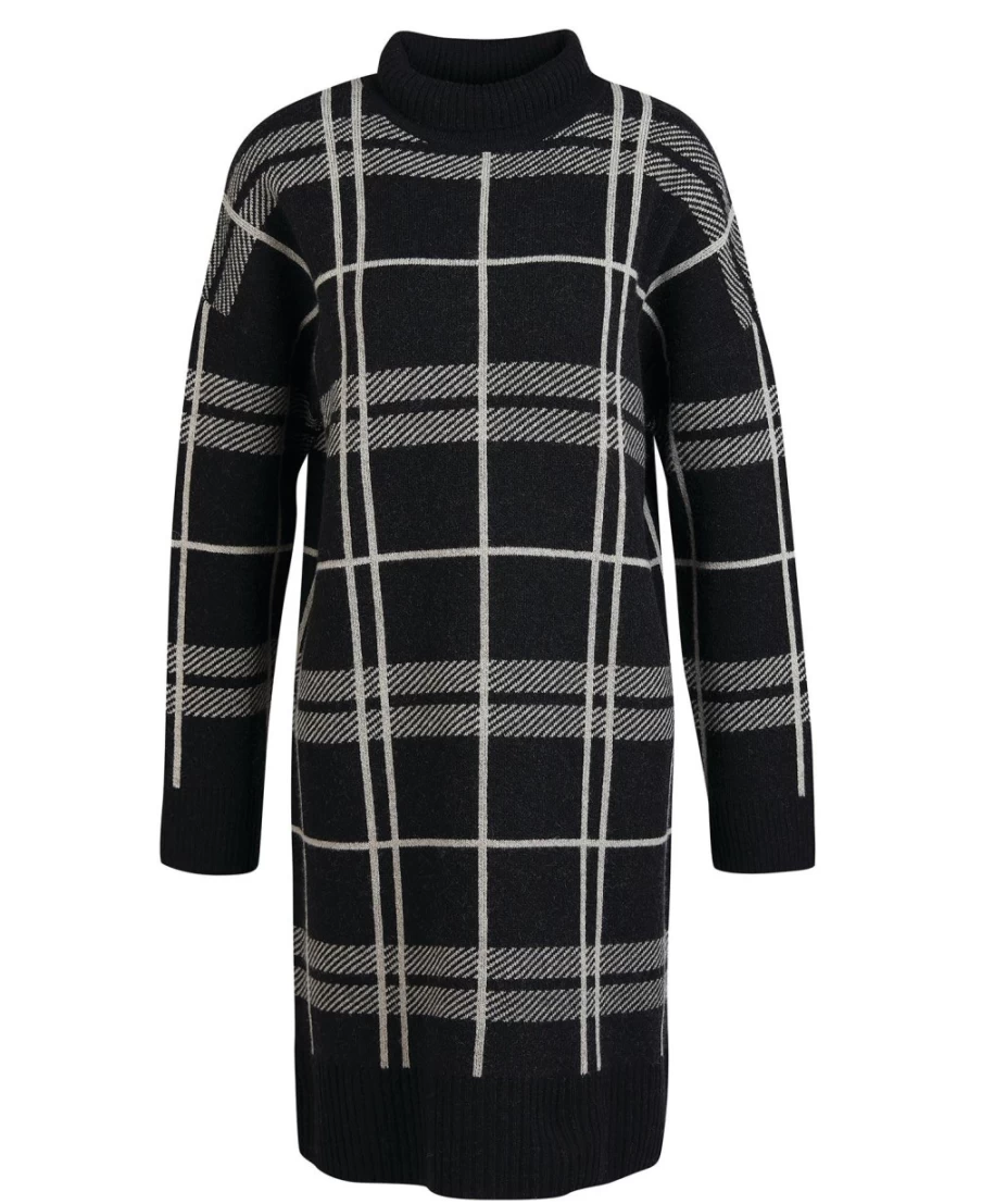 Barbour Women's Cassius Knitted Dress in Black Check Pattern