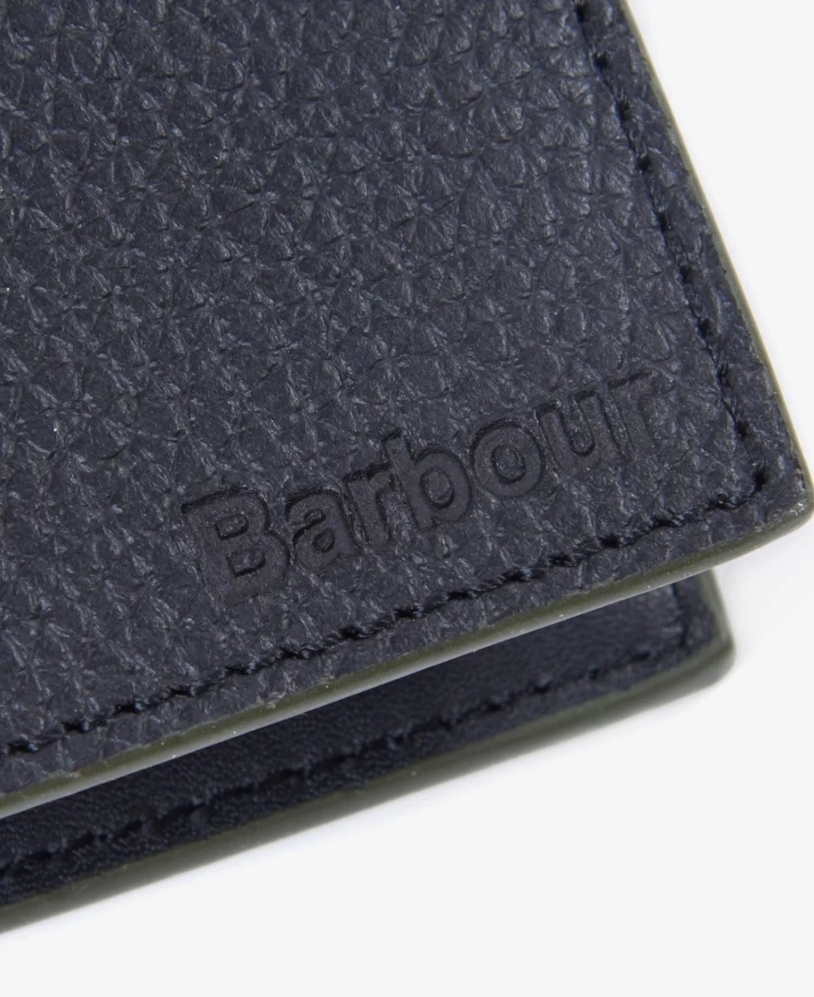 Barbour Men's Black Grain Leather Billfold Wallet with Coin Pocket
