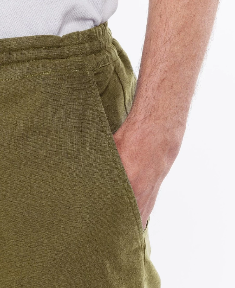 Barbour Men's Military Green Linen Cotton Mix Shorts