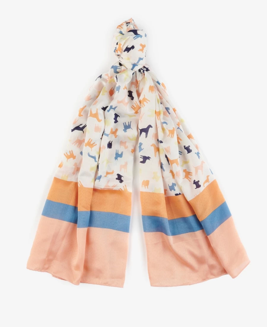 Barbour Women's Classic White Dog Print Scarf - Fashionable Animal Design Winter Accessory