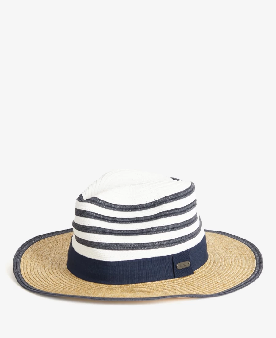 Barbour Womens Kenmore Fedora Hat in Navy/Ecru - Classic Wool Felt Fedora for Women