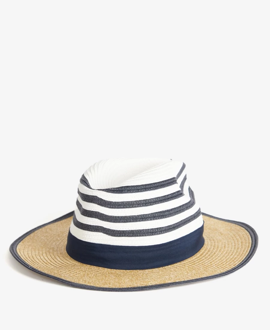 Barbour Womens Kenmore Fedora Hat in Navy/Ecru - Classic Wool Felt Fedora for Women