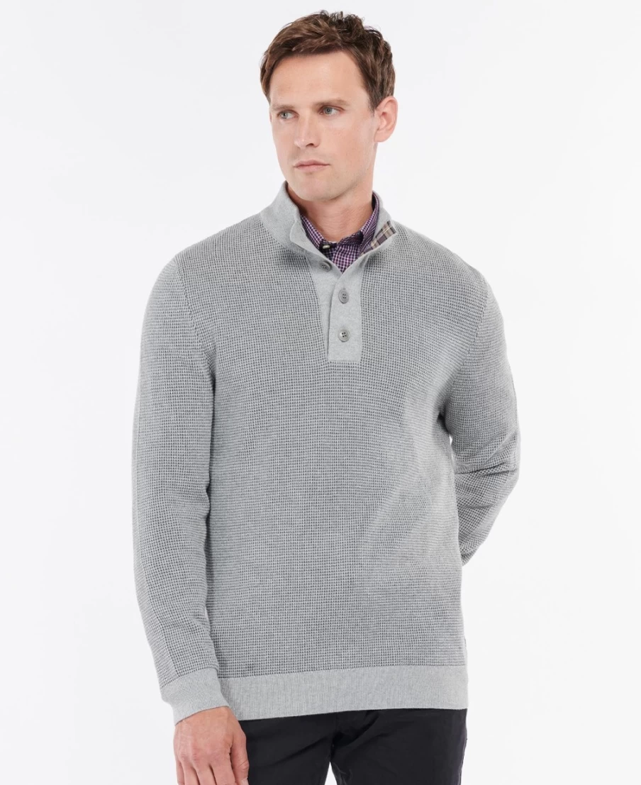 Barbour Malcolm Grey Marl Half Button Jumper for Men