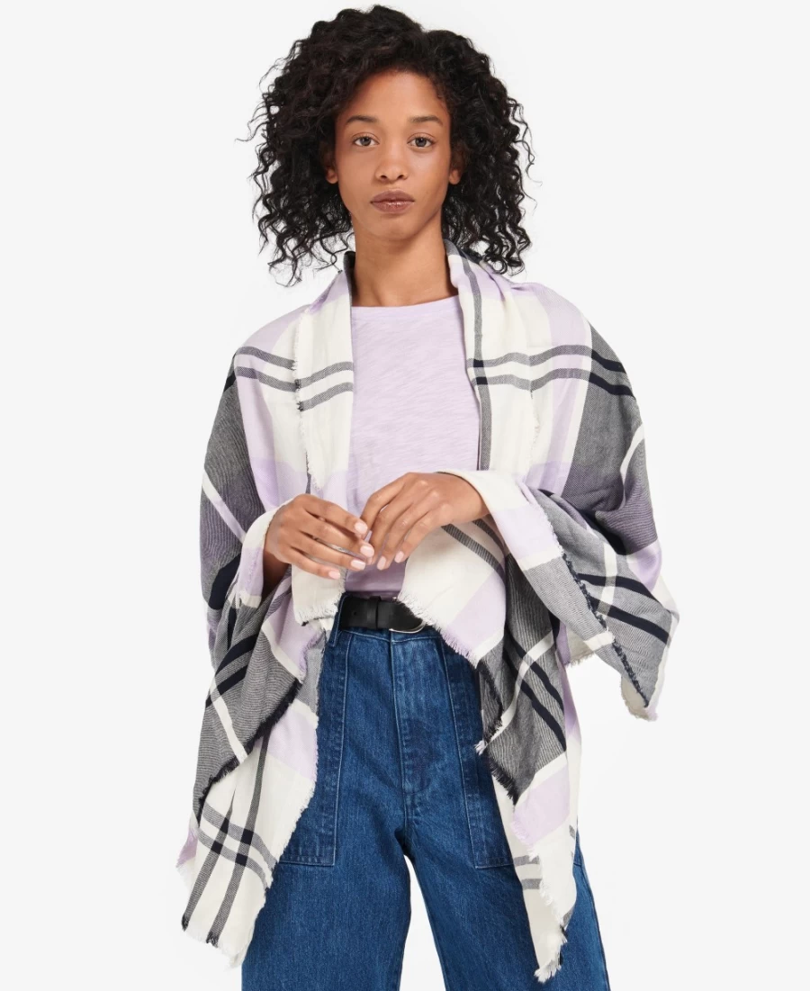 Barbour Womens Lucinda Tartan Scarf in Iris/Navy - Classic Plaid Winter Accessory