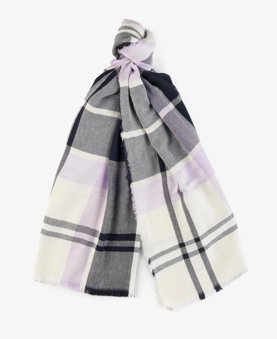Barbour Womens Lucinda Tartan Scarf in Iris/Navy - Classic Plaid Winter Accessory