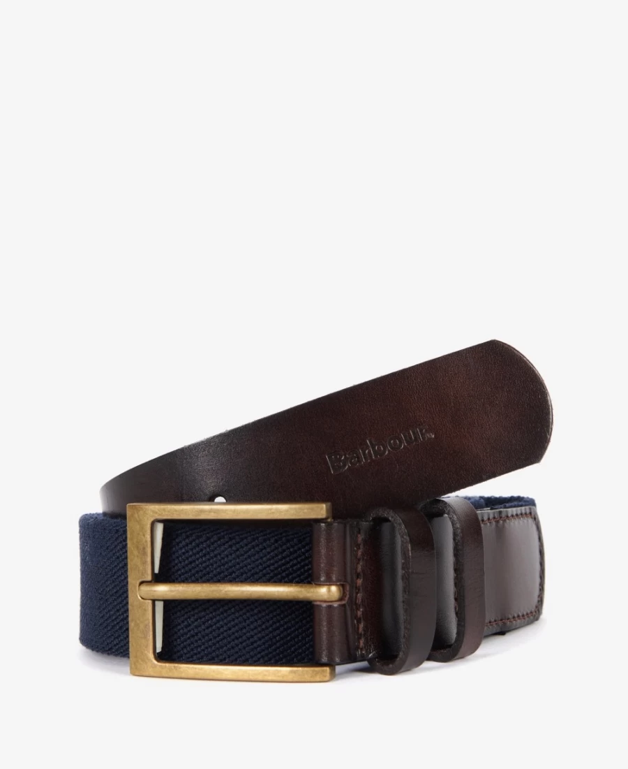 Barbour Men's Albyn Leather Webbing Belt in Khaki Green - Classic Style Strap