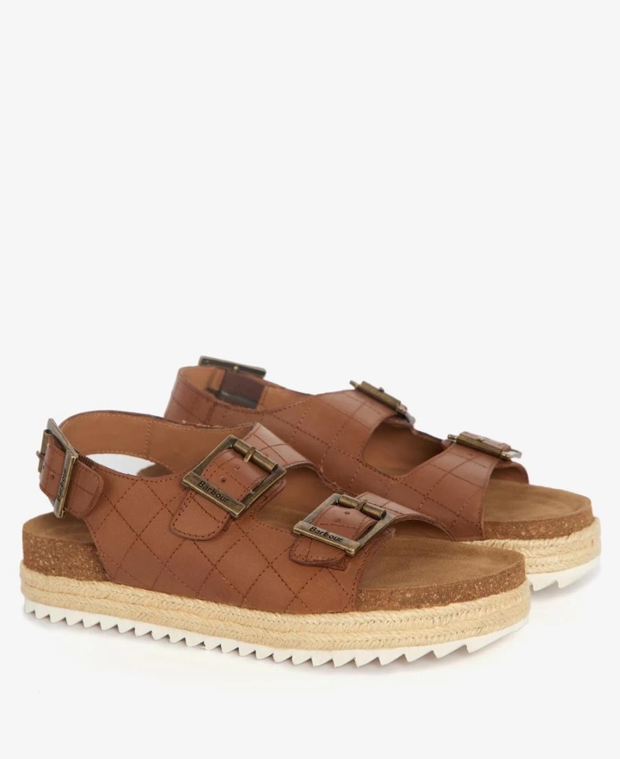 Barbour Helena Flatform Sandals for Women - Gold Metallic Leather Summer Shoes