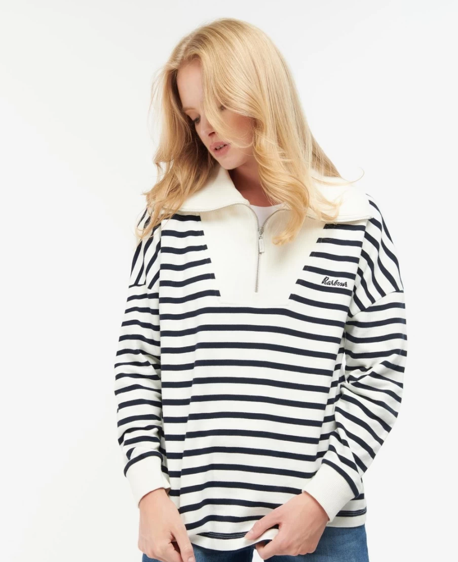 Barbour Women's Kendra Sweatshirt in Cloud/Navy Stripe - Casual Striped Pullover