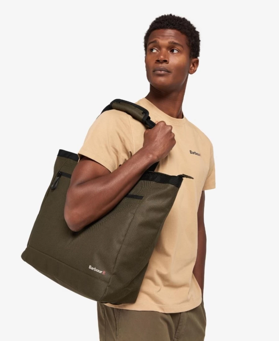 Barbour Men's Arwin Canvas Tote Bag in Olive & Black - Durable Casual Carryall